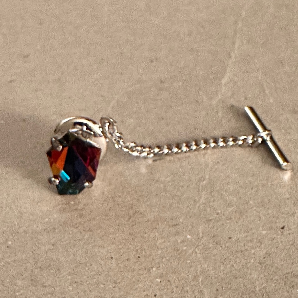 Brilliant Rhinestone Tie Tack w/Chain